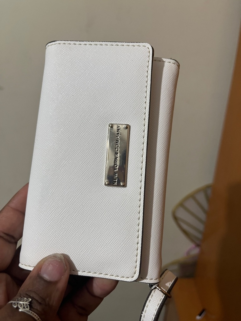 New York & Company White Saffiano Phone Wallet Wristlet
